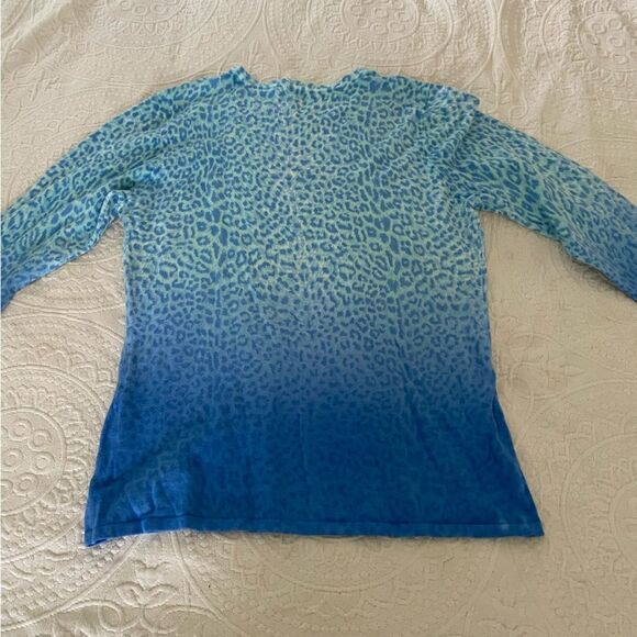 J. Mclaughlin size Medium Blue Ombre Cheetah Print Modal Spandex Blend Sweater - Picture 8 of 10
